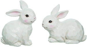 Set of 2 Sculpted White Bunny Rabbit Figurines – Tabletop Easter Decoration – Spring Home Decor