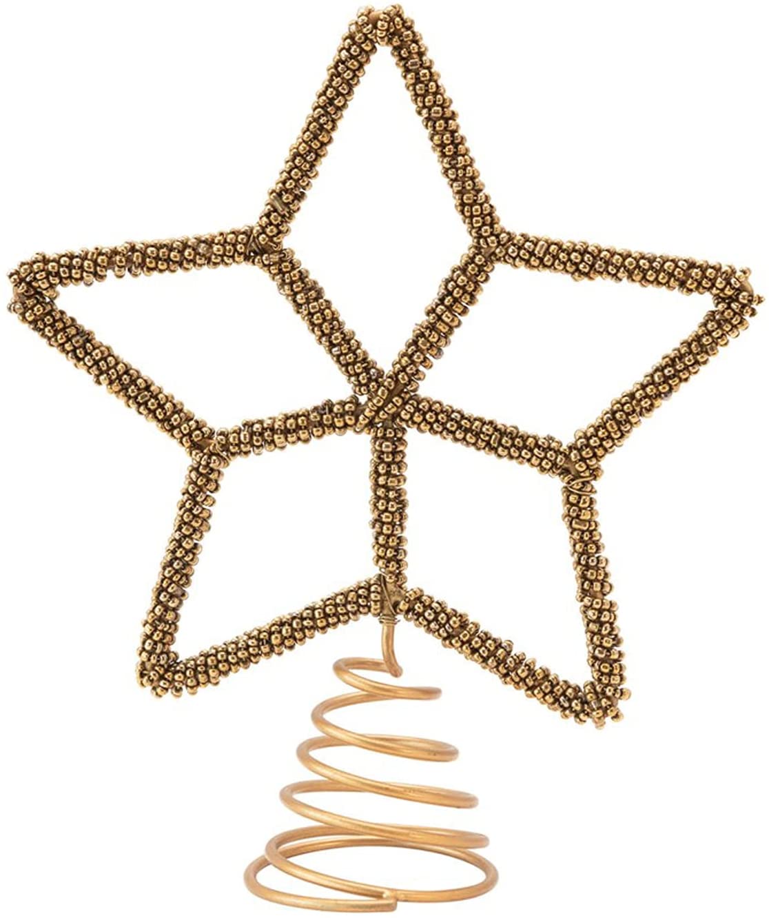 7.5-Inch Beaded Gold Metal Star Christmas Tree Topper Decoration