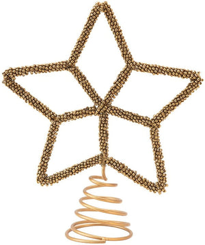7.5-Inch Beaded Gold Metal Star Christmas Tree Topper Decoration - Decorative Lightweight Rustic Country Farmhouse, Mid Century Modern, Tree Top Ornament - Simple Winter Home Decor