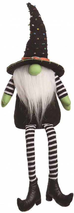 24.5-Inch Whimsical Plush Fabric Witch Gnome Halloween Shelf Sitter Doll with White Beard