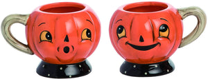Set of 2 Vintage Halloween Jack-o-Lantern Teacups – Pumpkin Mugs Tableware (Scared and Smiling)