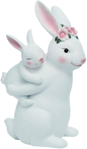 Cute Mom and Baby White Rabbit Figurine – Easter Bunny Tabletop Decoration – Spring Home Decor