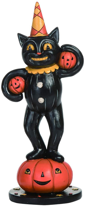 Vintage Halloween Character Figures Standing on Pumpkin – Tabletop Halloween Decoration (Black Cat)