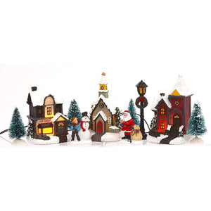 Miniature Lighted 10-Piece Christmas Village Scenes - Tabletop Holiday Decorations (Santa)