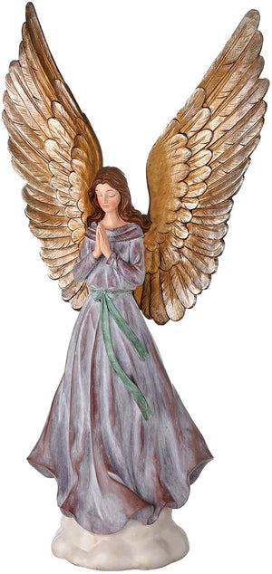 20-Inch Large Elegant Christmas Angel Figurine Hands in Prayer Decoration w/ Gold Wings and Cloud Base – Decorative Table Mantel Shelf Traditional Figure Winter Home Decor Statue