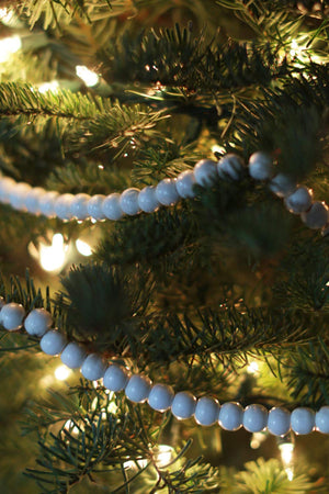 Vintage Style White Wood Bead Garland Christmas Tree Holiday Decoration, 9 Feet