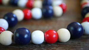 9 Foot Decorative Red White Blue and Natural Wood Bead Garland – Vintage Patriotic July 4th Decoration Rustic Americana Home Décor