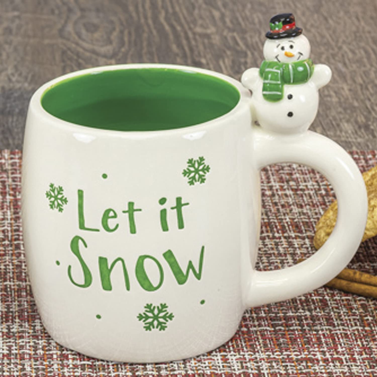 Ceramic Green Decorative Christmas Coffee Mug Tea Cup with Snowman Han -  One Holiday Way
