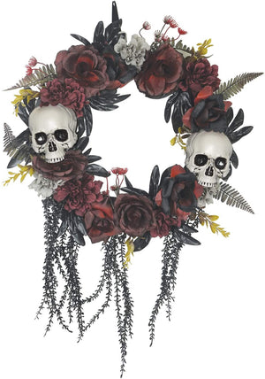 Orchid & Ivy 20-Inch Halloween Wreath with Skulls and Roses - Halloween Front Door Decoration