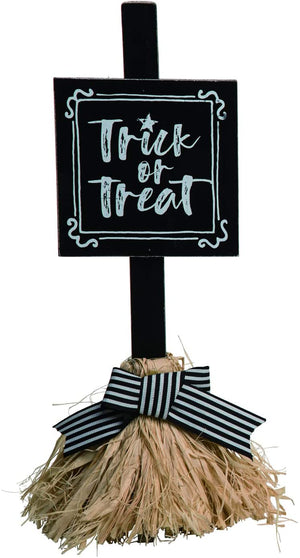 Whimsical Witch Broom Halloween Sign – Tabletop Halloween Decoration (Trick or Treat)