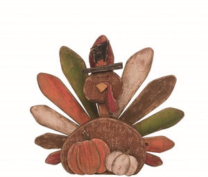 Rustic 14-Inch Brown Wood Pilgrim Turkey Figure - Tabletop Fall Thanksgiving Decoration