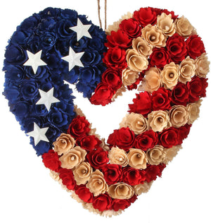 13-Inch Heart Shaped Wood Curl Patriotic Wreath – 4th of July Decoration