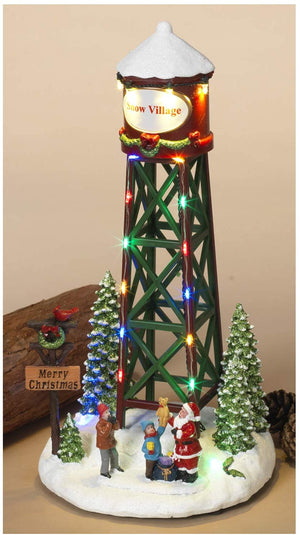 Vintage Lighted Christmas Village Water Tower – Tabletop Holiday Decoration