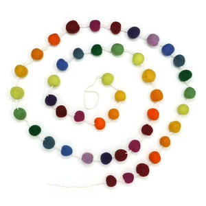 8 Foot Rainbow Colors Wool Felt Ball Pom Pom Garland - Christmas Tree Garland Holiday Decoration