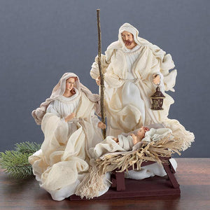 10-Inch Natural Cream White Holy Family Nativity Scene Figurine w/Wooden Base – Indoor Christmas Xmas Tabletop Decoration – Decorative Traditional Christian Catholic Winter Home Decor