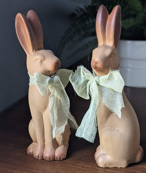 Set of 2 Rustic Terracotta Bunny Rabbit Spring Figurines Tabletop Decorations for Home Decor
