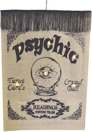 Vintage Light Up Fortune Teller Wall Tapestry – Psychic Readings Sign Vintage Halloween Wall Art