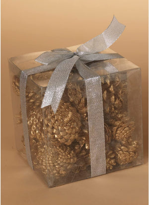 Boxed Set of 25 Decorative Elegant Gold Pinecones - Christmas, Thanksgiving, Fall Bowl, Vase Filler Home Decor - Winter Wedding Decoration - Xmas Tabletop, Mantel Ornament