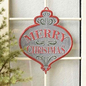 18-Inch Rustic Vintage Metal Ornament Shaped Merry Christmas Sign - Country Farmhouse Indoor Outdoor Wall Decoration - Front Door Hanging Plaque Home Decor