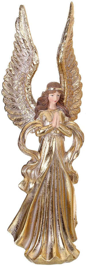 12-Inch Elegant Gold Christmas Praying Angel Figurine Decoration with Wings, Robe and Halo – Decorative Table Mantel Shelf Classic Traditional Figure Xmas Winter Home Decor Statue