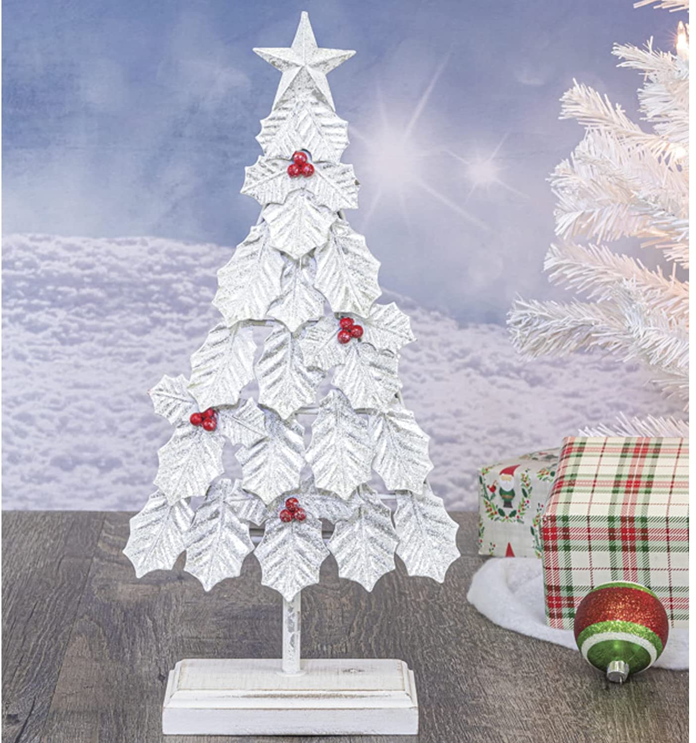 Ups gennemse gips 16-Inch Rustic Silver Metal Decorative Holly Christmas Tree with Star - One  Holiday Way