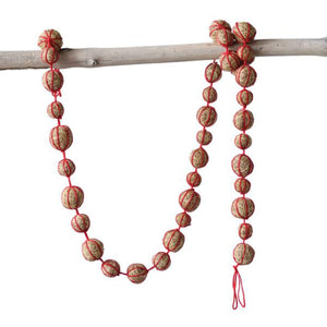 Vintage Style Coir Ball Garland with Red String Christmas Tree Holiday Decoration, 72 Inches