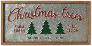 24-Inch Vintage Wood and Metal Rustic Christmas Tree Farm Sign – Hanging Holiday Wall Art Decoration - Indoor Outdoor Retro Decor for Home, Front Porch, or Kitchen