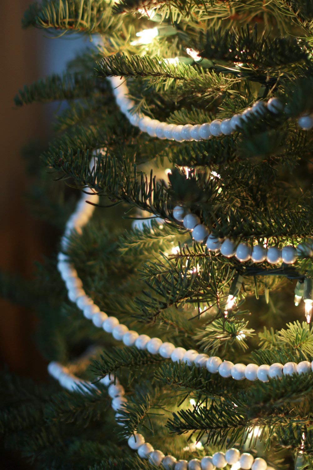 Vintage Style White Wood Bead Garland Christmas Tree Holiday