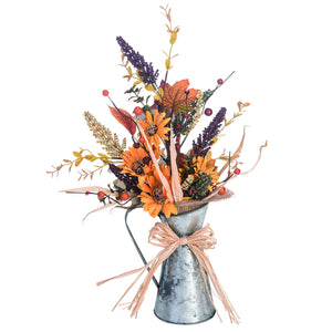 18-Inch Rustic Metal Pitcher Autumn Flower Centerpiece – Tabletop Fall Decoration