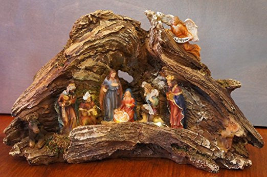 Stunning Lighted Wood Knot Manger Tabletop Christmas Nativity Scene ...