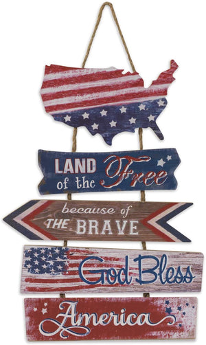 Vintage Patriotic Tiered Wood Plank United States Map Front Door Sign - Americana Wall Art Hanging Decoration - 4th of July Home Decor