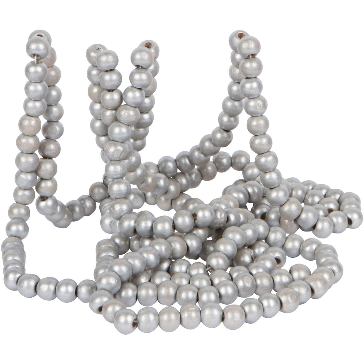 Vintage Style Silver Wood Bead Garland Christmas Tree Holiday