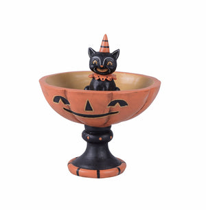 Vintage Retro Black Cat Halloween Candy Bowl Dish On Stand Party Decoration