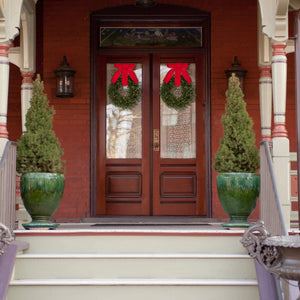 Orchid & Ivy 18-Inch Green Artificial Boxwood Wreath with Red Hanging Ribbon - Outdoor Indoor All-Weather Farmhouse Decor Front Door Wall Hanging Christmas Decoration