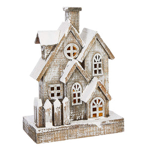 13-Inch Rustic Snowy Light Up Wood House – Tabletop Christmas Decoration