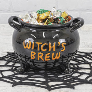 8-Inch Black Ceramic Witch's Brew Cauldron Decorative Halloween Candy Bowl Dish
