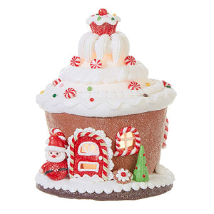 Lighted Christmas Gingerbread Cupcake Houses – Tabletop Christmas Decoration (Santa)
