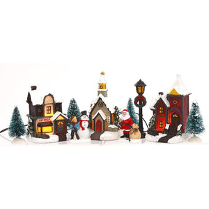 Miniature Lighted 10-Piece Christmas Village Scenes - Tabletop Holiday Decorations