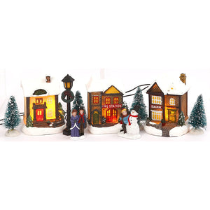 Miniature Lighted 10-Piece Christmas Village Scenes - Tabletop Holiday Decorations