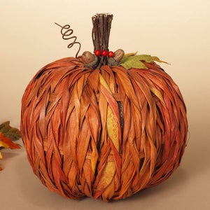Raffia Textured Rustic Orange Harvest Pumpkin Autumn Decor - Tabletop Fall Decoration