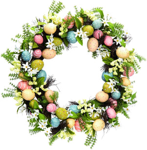 20-Inch Twig Easter Wreath with Colorful Decorated Eggs – Spring Front Door Decoration – Hanging Home Decor