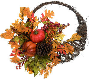 Orchid & Ivy 20-Inch Twig Cornucopia Harvest Wreath with Maple Leaves – Fall Wreath for Front Door