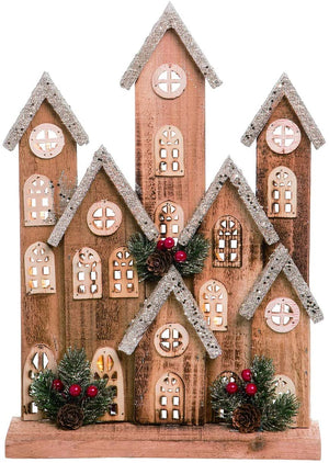 Large Rustic Wood Light Up Christmas Village House Country Home Decor – LED Lighted Holiday Farmhouse Mantel Decoration