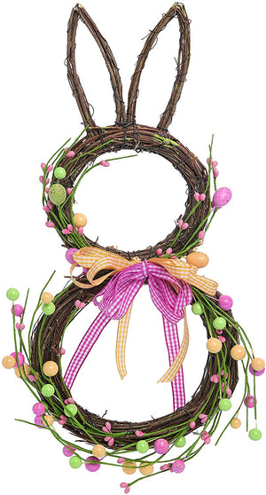 Spring Twig Bunny Wreath with Easter Egg Accents – Easter Door Decoration