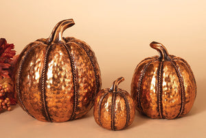 Set of 3 Metallic Copper Finish Fall Pumpkins - Tabletop Gourds Autumn Decorations