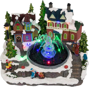 Light-up Animated Musical Working Fountain Vintage Victorian Christmas Village House Scene Accessory Figurine – Collectible LED Lighted Xmas Home Decor Accent Tabletop Decoration