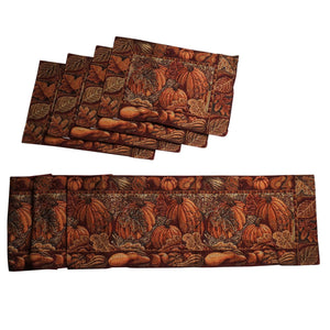 Harvest Pumpkin Tapestry Table Runner and Placemats, Set of 5