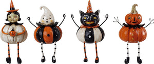 Vintage Pumpkin-Shaped Halloween Figures Shelf Sitter Decoration, Set of 4
