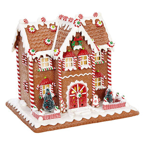 10-Inch Whimsical Lighted Christmas Gingerbread House – Tabletop Christmas Decoration