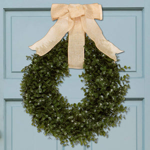 Orchid & Ivy 18-Inch Green Artificial Boxwood Wreath with Burlap Hanging Ribbon - Outdoor Indoor All-Weather Farmhouse Decor Front Door Wall Hanging Christmas Decoration